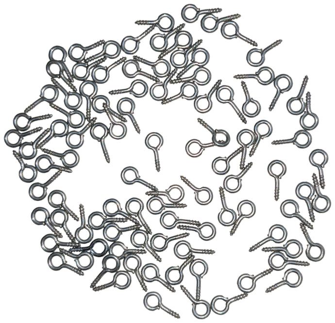 100 Pack Small Screw Eyes for CO2 Dragsters, Pinewood Derby, Crafting (Silver)