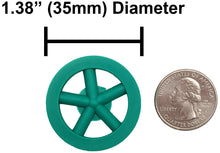 Load image into Gallery viewer, 100 Pack Green 35mm Front Wheels with Spokes for Co2 Dragsters
