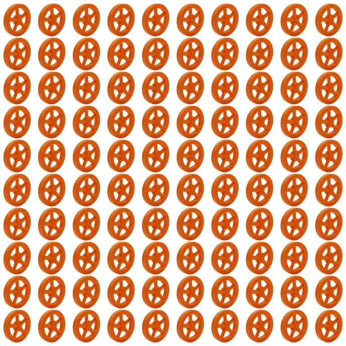 100 Pack Orange 35mm Front Wheels with Spokes for Co2 Dragsters