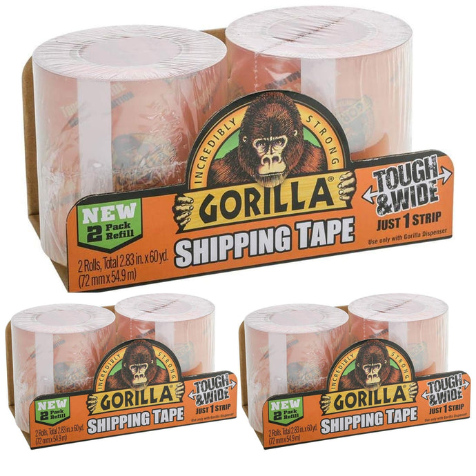 Gorilla 6 Count 30 Yard Packaging Tape Refill Rolls, Tough & 3