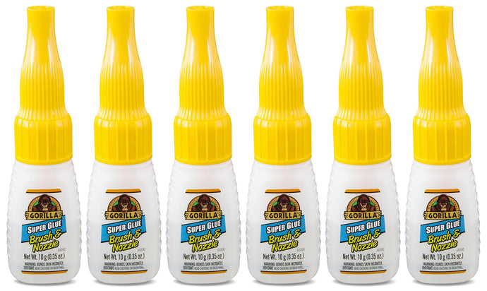 Gorilla 6 Pack 10 Gram Super Glue with Brush & Nozzle Applicator, Clear