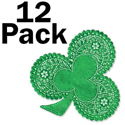 12 Pack 6-inch Shamrock Paper Lace Doilies for Parties & Craft Projects, Metallic Green Color