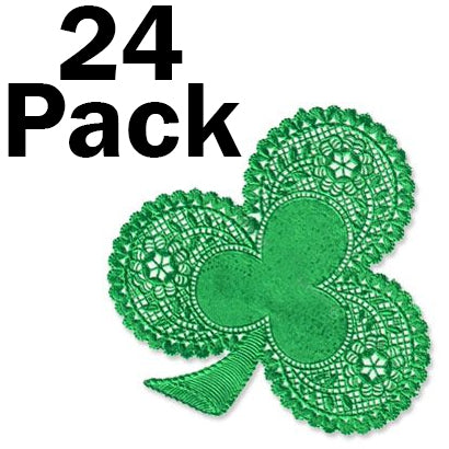 24 Pack 6-inch Shamrock Paper Lace Doilies for Parties & Craft Projects, Metallic Green Color