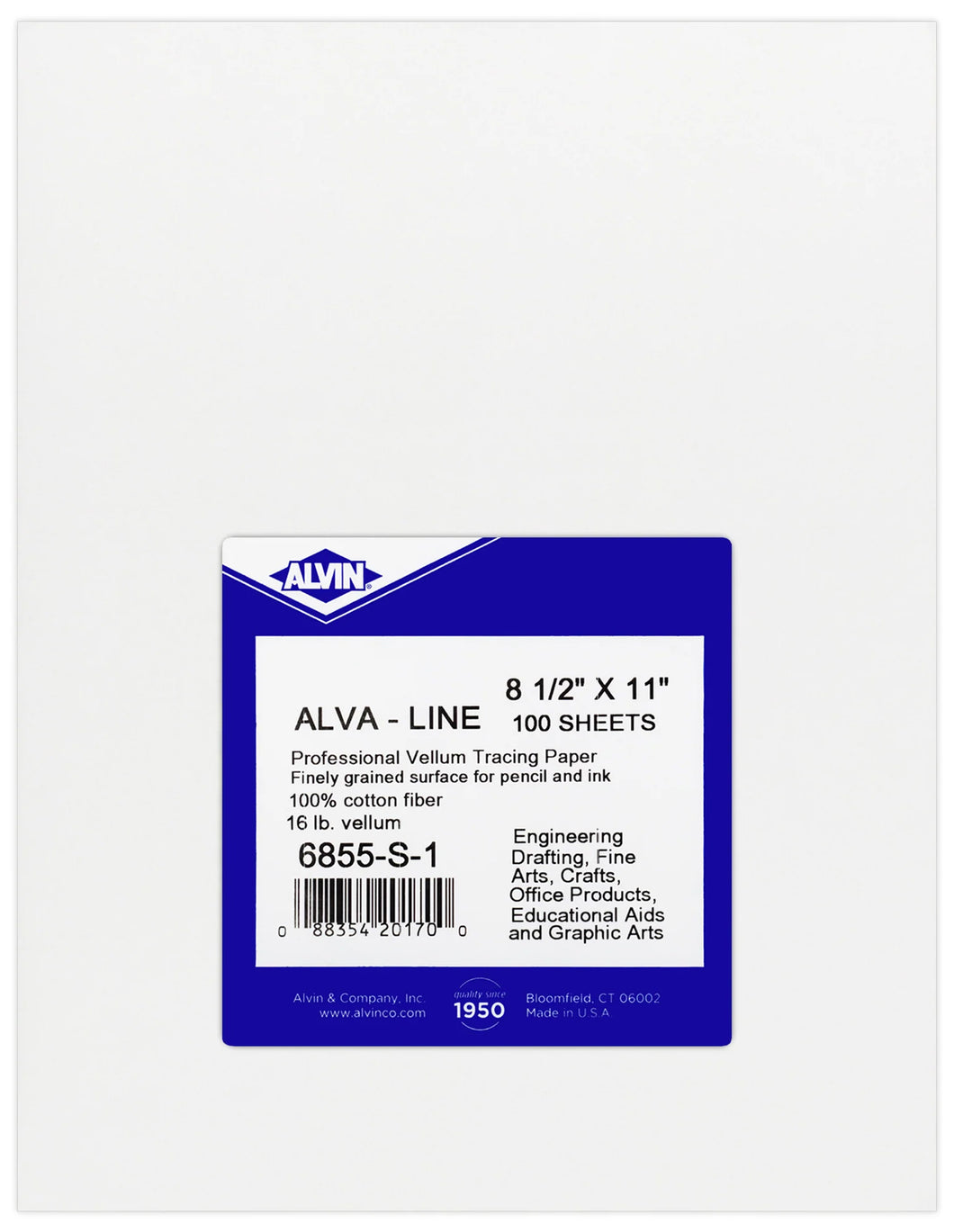 ALVIN Alva-Line 100 Sheet Pack Plain Tracing Paper, 8.5