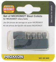 Load image into Gallery viewer, Proxxon 6 Piece Set of MICROMOT Steel Collets: 1/32", 1/16", 5/64", 3/32", 7/64" and 1/8" (28 940)
