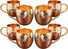Load image into Gallery viewer, 8 Pack Pure Copper Moscow Mule Mugs - Each Hammered Mug Holds 18 Ounces
