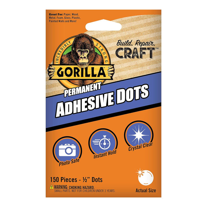 Gorilla 150 Count Permanent Adhesive Dots, Double-Sided, 0.5