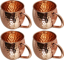 Load image into Gallery viewer, 4 Pack Pure Copper Moscow Mule Mugs - Each Hammered Mug Holds 18 Ounces
