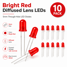 Load image into Gallery viewer, 10 Pack Diffused Lens LEDs - Standard - Bright Red - 5mm
