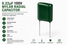 Load image into Gallery viewer, Mylar Radial Capacitor 10% 100 Volt 0.22 µF - Pack of 100
