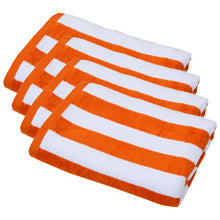 Load image into Gallery viewer, Friends &amp; Home 4 Pack of 100% Cotton Orange Cabana Stripe Beach Towels (30&quot; x 60&quot; Each, GSM 425)
