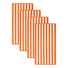 Load image into Gallery viewer, Friends &amp; Home 4 Pack of 100% Cotton Orange Cabana Stripe Beach Towels (30&quot; x 60&quot; Each, GSM 425)
