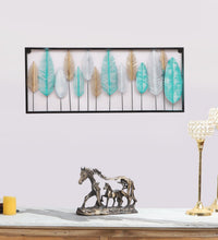 Load image into Gallery viewer, 3-Foot Turquoise, Gold, and White Leaves Hanging Stainless Steel 3D Wall Decoration with Rectangular Black Border (36" Length x 15" Height)
