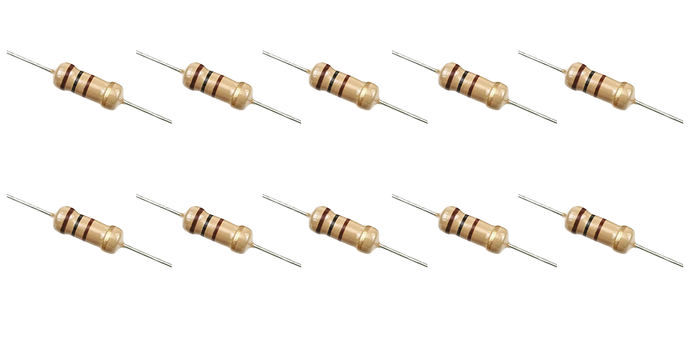 10 Pack 10 Ohms Carbon Film Resistors, 1W, ±5% Tolerance