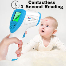 Load image into Gallery viewer, Contactless Digital Forehead Thermometer, Fast 1 Second Readings for Body or Object Temperature, Backlit Display, Fever Alarm &amp; Color, Memory Recall
