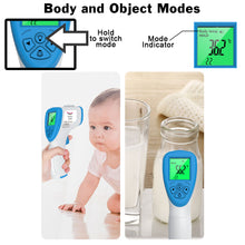 Load image into Gallery viewer, Contactless Digital Forehead Thermometer, Fast 1 Second Readings for Body or Object Temperature, Backlit Display, Fever Alarm &amp; Color, Memory Recall
