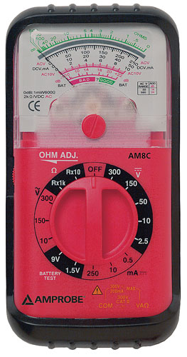 Amprobe Red and Black Mini Analog Multimeter (AM8C)
