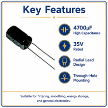 Load image into Gallery viewer, Electrolytic Radial Lead Capacitor 35V 4,700µF
