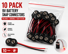 Load image into Gallery viewer, 9v Battery Snap T-Type with Wire Leads - 10 Pack
