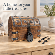 Load image into Gallery viewer, Pirate's Treasure Chest (6.5" x 4.5" x 4.5") Wooden Nautical Jewelry Box with Functional Lock and 2 Keys, Wood with Iron Accents, Hinged Lid
