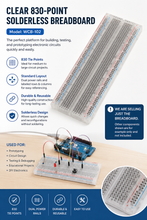 Load image into Gallery viewer, Economy Solderless Clear Plug-In Breadboard 830 Tie Points, 6.5" x 2.1" - ROHS Compliant
