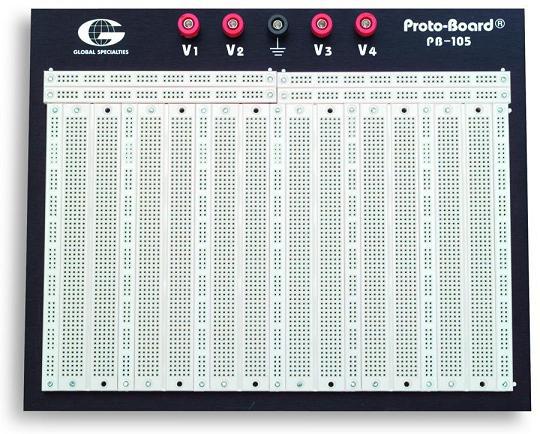 Global Specialties 4,560 Tie Point Solderless Breadboard with 5 Binding Posts, 11.4