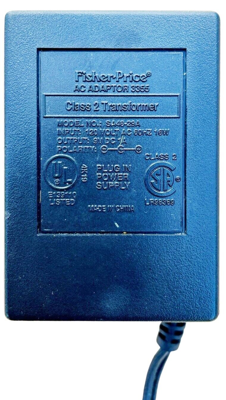 Vintage Fisher Price AC Adaptor 3355 Plug In Power Supply Model SA48-29A Class 2