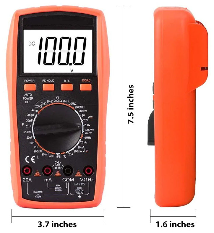 Backlit Digital Multimeter with LCD Display, Measures DCV, ACV, DCA, A ...