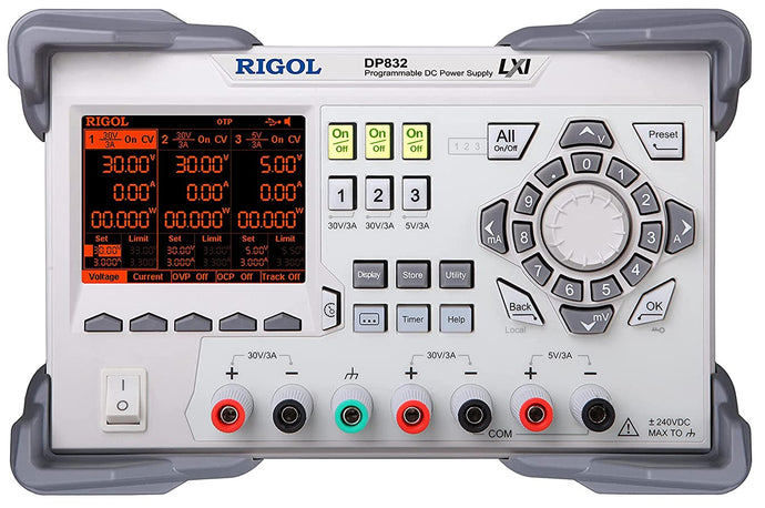 Rigol DP832 Triple Output DC Power Supply, 195 Watt (Two 0-30V/0-3A, One 0-5V/0-3A)