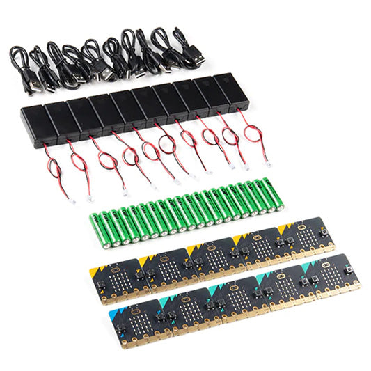 micro:bit v2 Club Kit - Includes 10 micro:bit Boards, 10 MicroUSB Cables, 10 Battery Holders, and 20 AAA Batteries