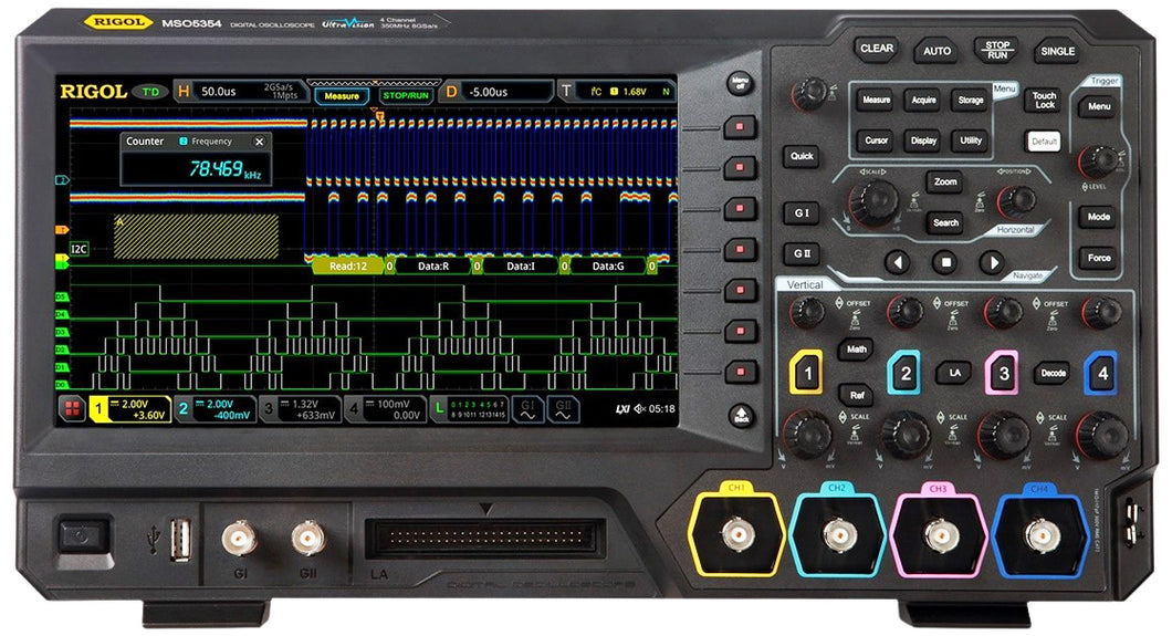 Rigol MSO5104 Mixed Signal Oscilloscope, 100 MHz with 4 Analog Channels and UltraVision II High-Speed Oscilloscope with MSO5000-BND Option Bundle