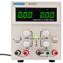 Load image into Gallery viewer, 0-30V; 0-3A | +5V @ 1A fixed | Two digital panel meters (LED) | Constant voltage and current operation | Output switch off function (output standby)
