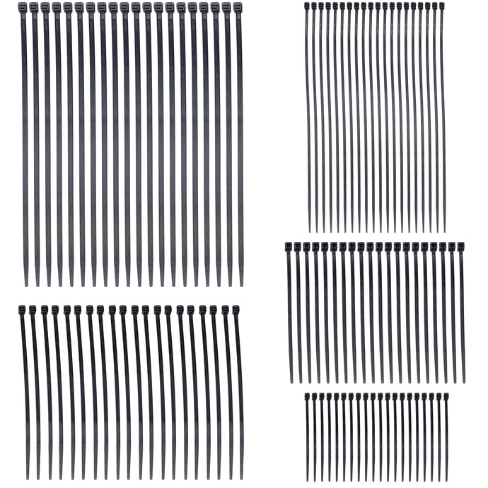 100 Piece Black Zip Tie Set, 5 different size Cable Ties, 20 of each size Ziptie