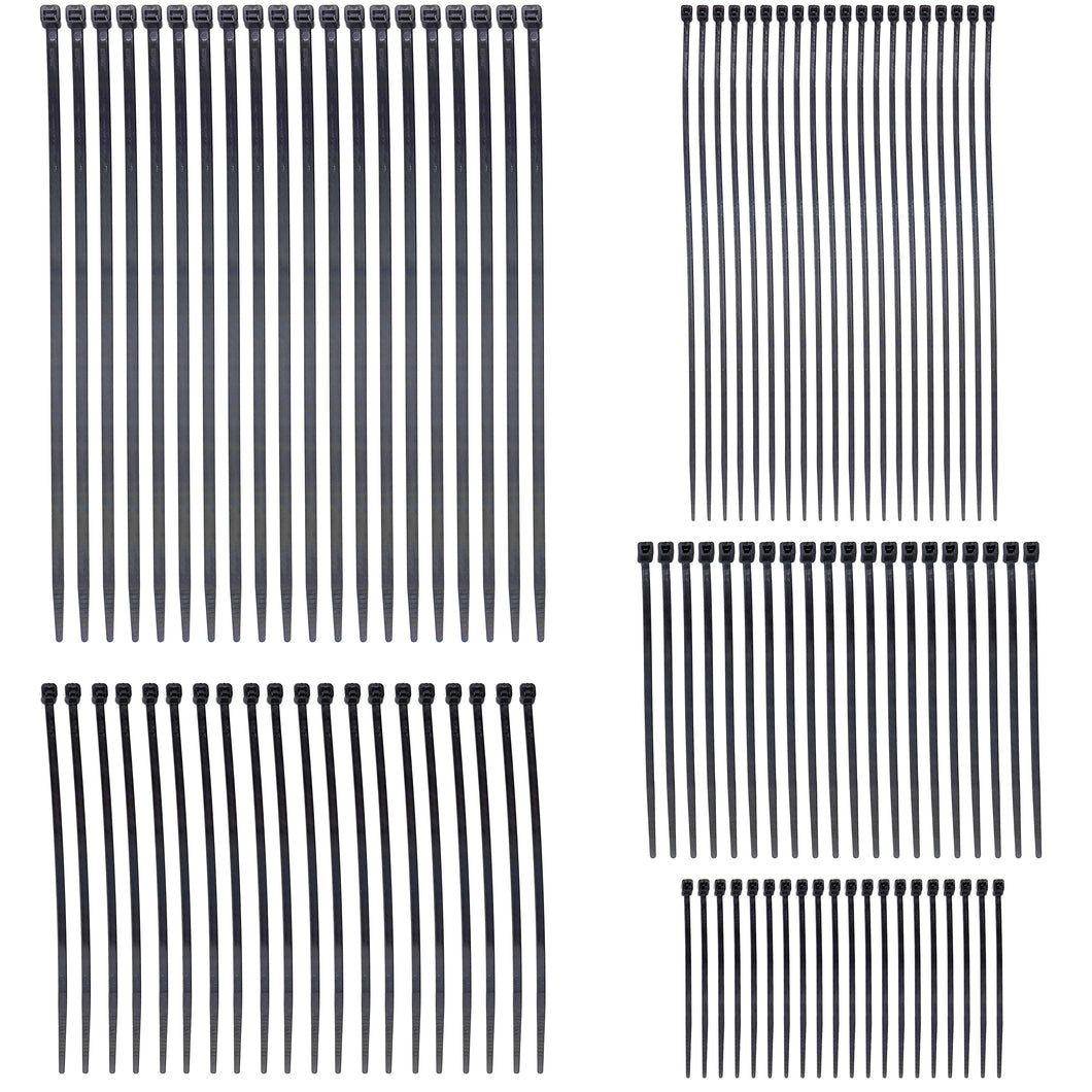 100 Piece Zip Tie Set, 5 different sizes, 20 of each size Cable Tie Black Ziptie