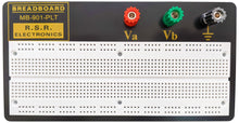 Load image into Gallery viewer, Solderless breadboard ideal for testing, prototyping and experimentation | Contact Points: 840 | Binding Posts: 3 | Features a sturdy aluminum backing and phosphor bronze spring clip contacts | Size: 6.5&quot; x 2.2&quot; x .33&quot;
