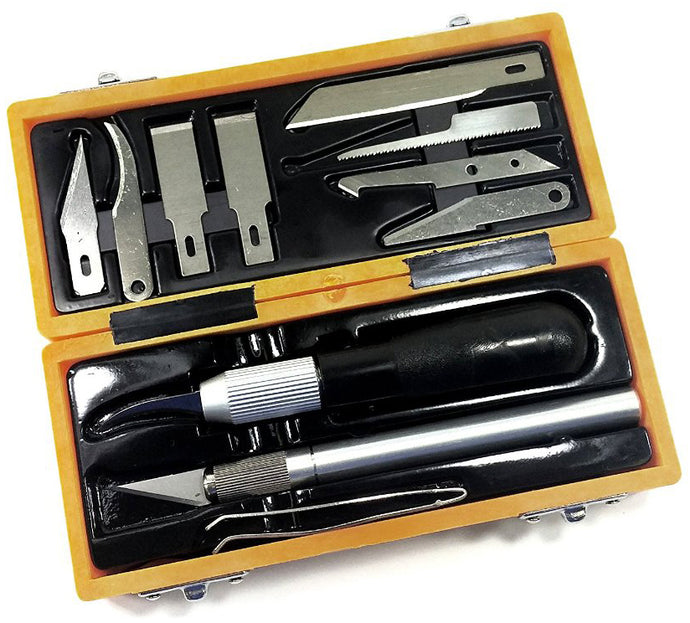 13 Piece Hobby Art Knife Set with Storage Case, Includes 2 Handles, 10 Blades, and Tweezers - Modeling and Drafting Tools