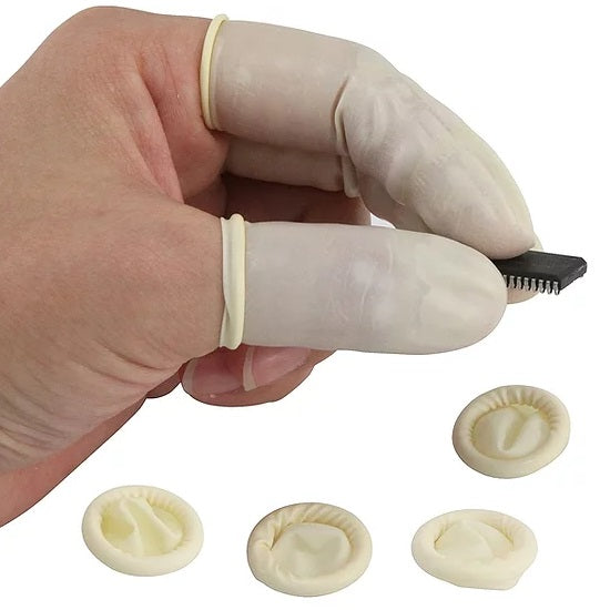 100 Pack Disposable Latex Finger Cots Rubber Fingertip Covers, ESD Protective for Handling Electrical Components