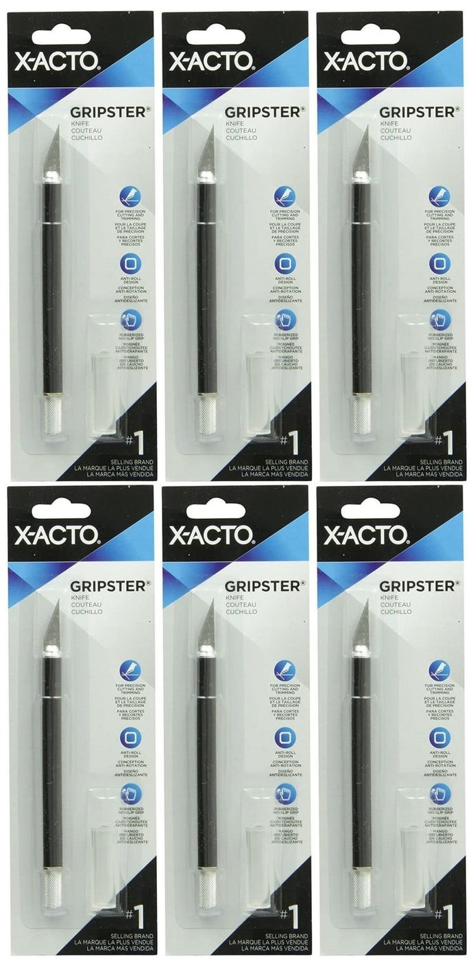 X-Acto 6 Pack Gripster Knife With Safety Cap, Black (X3627)