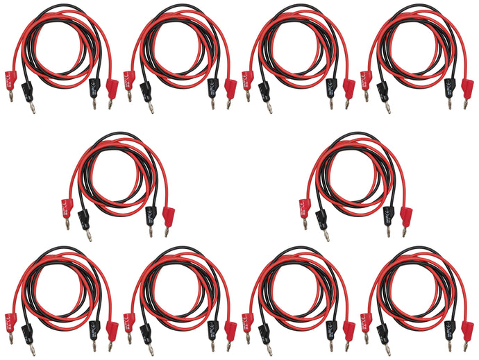 10 Pack of Banana to Banana Test Lead Sets, 3 Foot Length, Red and Black Cables