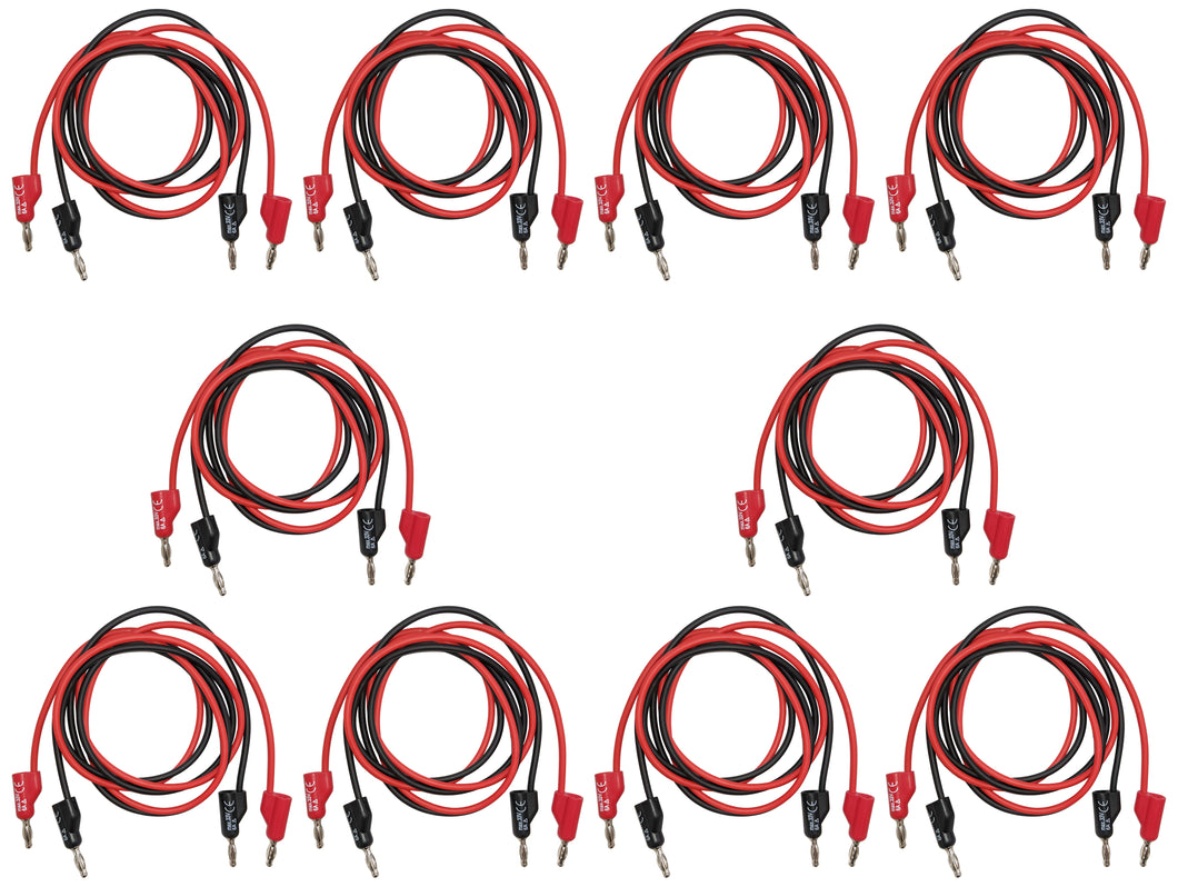 10 Pack of Banana to Banana Test Lead Sets, 3 Foot Length, Red and Black Cables