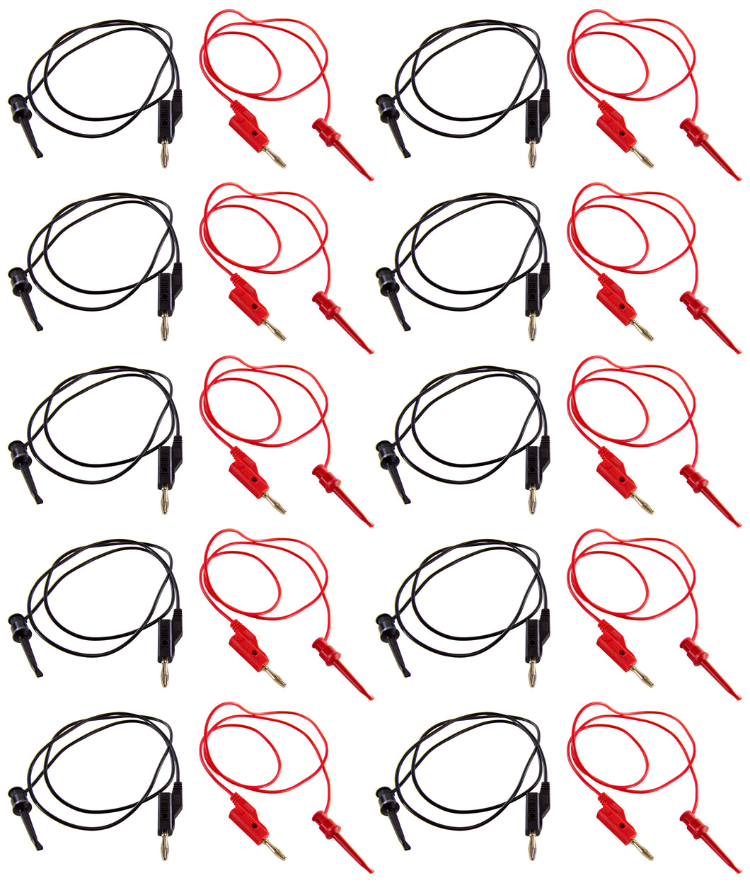 10 Pack Banana to IC Hook Test Lead Sets (10 Red and 10 Black Leads)