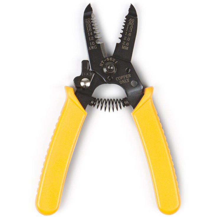 Precision Wire Stripper / Cutter | Suitable for AWG 22, 20, 18, 16, 14, 12, and 10 | Cushion Grip | Lockable jaws for storage