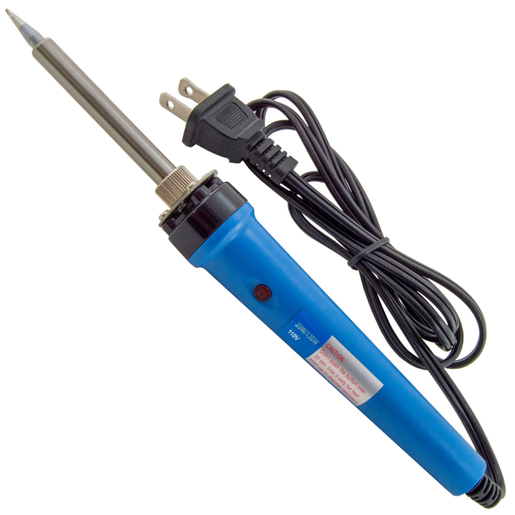 24W soldering iron with 130W boost for fast warm up and recovery with momentary push-button switch | 4 Foot Power Cord | Can be used for PCB / precision soldering work (on Low) or for large connector / sheet metal soldering work (on Hi by holding the switch)