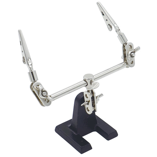 Two alligator style clips to hold your components in place | Weighted base to keep unit upright | Several points of adjustments