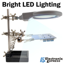 Load image into Gallery viewer, Helping Hand Project Holder with 2x Magnifier, LED Lights, Soldering Iron Holder, and Sturdy Iron Base
