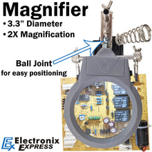 Load image into Gallery viewer, Helping Hand Project Holder with 2x Magnifier, LED Lights, Soldering Iron Holder, and Sturdy Iron Base
