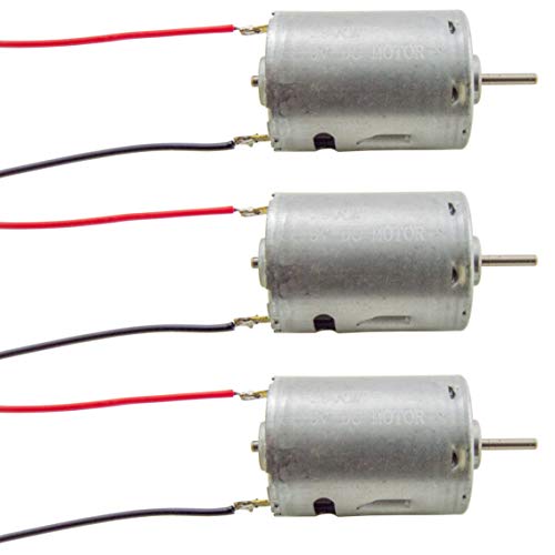 Pack of 3 motors with Red and Black wire leads attached | Operates from 6V DC to 18V DC | Speed: 8,500 RPM @ 12V | High Torque, Heavy Duty | Current Draw: 55mA @ 12V (no load)
