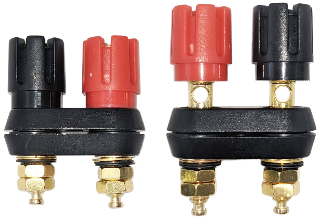 2 Pack Gold Insulated Dual Binding Posts with 4mm Banana Plug Jacks 2-Way, Black and Red Terminals for Audio or as Test Lead Connector