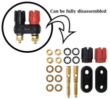 Load image into Gallery viewer, 2 Pack Gold Insulated Dual Binding Posts with 4mm Banana Plug Jacks 2-Way, Black and Red Terminals for Audio or as Test Lead Connector
