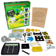 Load image into Gallery viewer, Educational Solar Energy Science Project Kit with Solar Panel, Motor, Lightbulb, Sound box, and Fan
